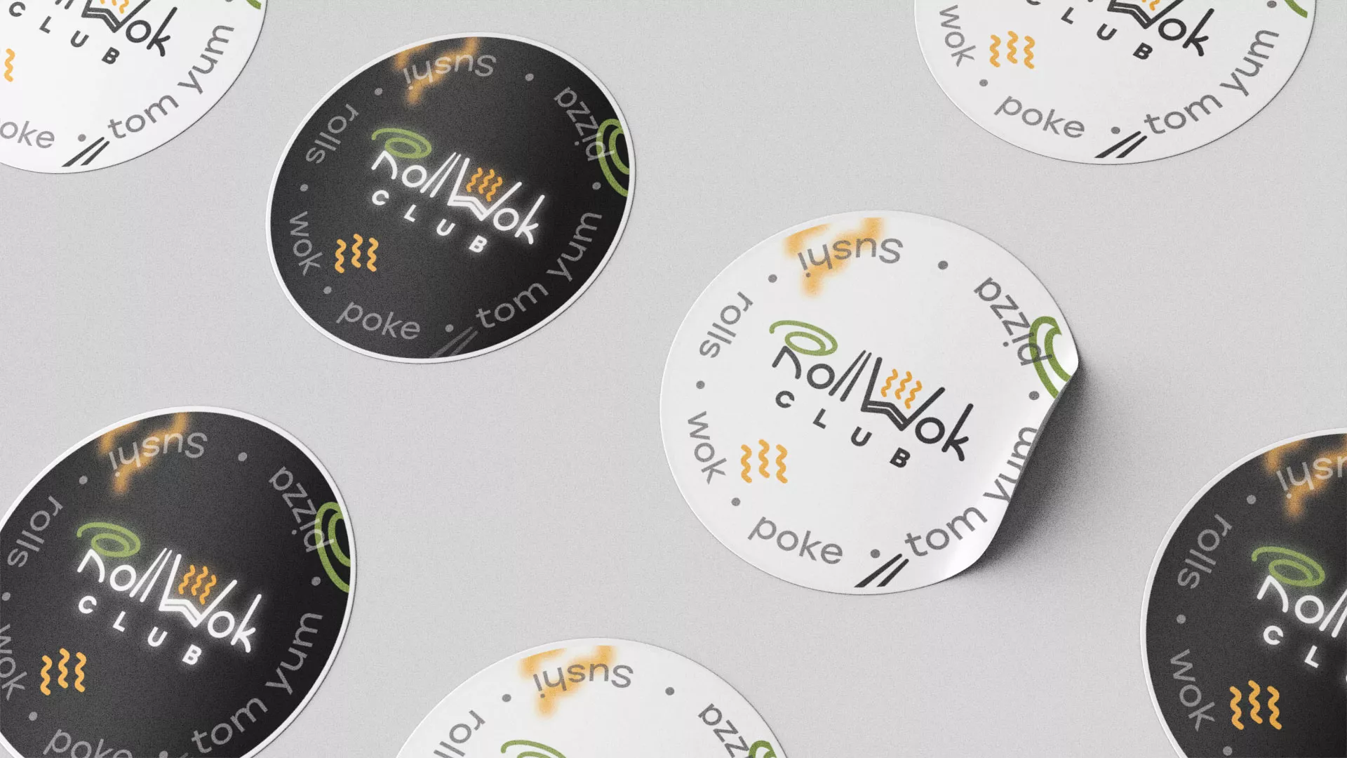 Разработка наклеек для суши-бара «Roll Wok Club» в Реже